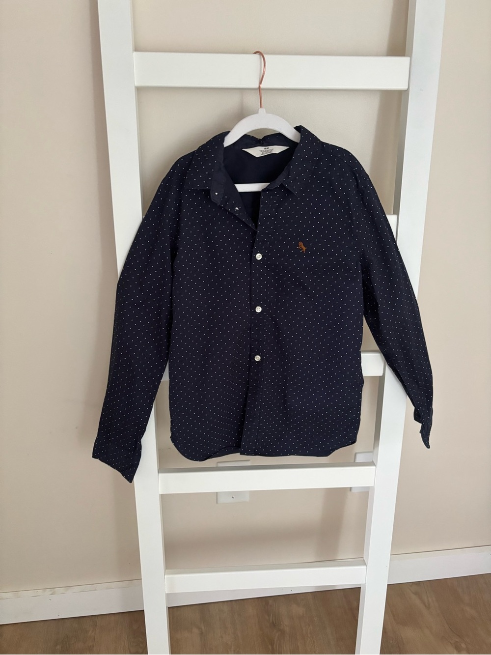 Boys H&M Navy Polka Dot Button-Up Shirt